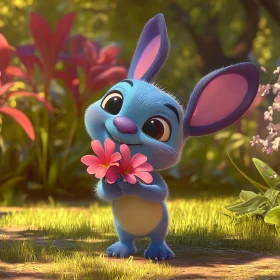 Cartoon Bunny Holding Flowers