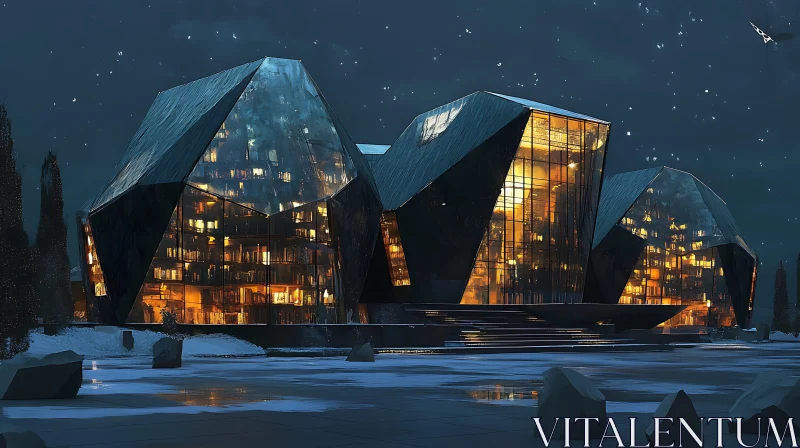 Modern Crystal-Like Architecture at Night AI Image