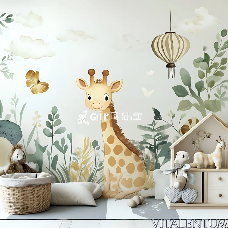 Adorable Giraffe Nursery Wall Art AI Image