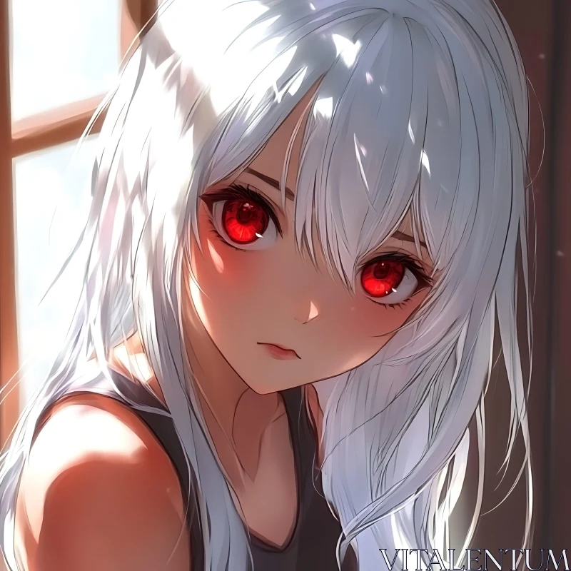 White Haired Anime Girl with Red Eyes AI Image