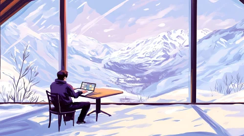 Serene Workspace in Winter Mountains