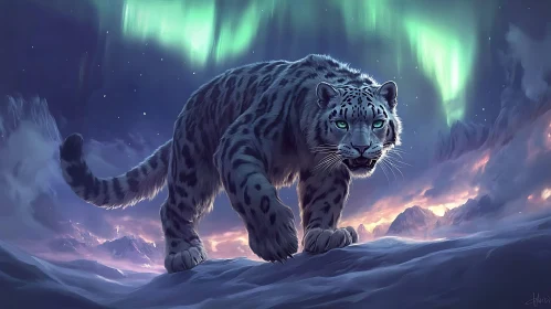 Artistic Snow Leopard in Winter Landscape