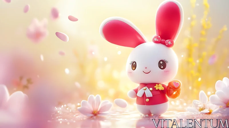 Whimsical Pink Rabbit with Blossoms AI Image