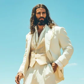 Portrait of Man with Beard in White Suit