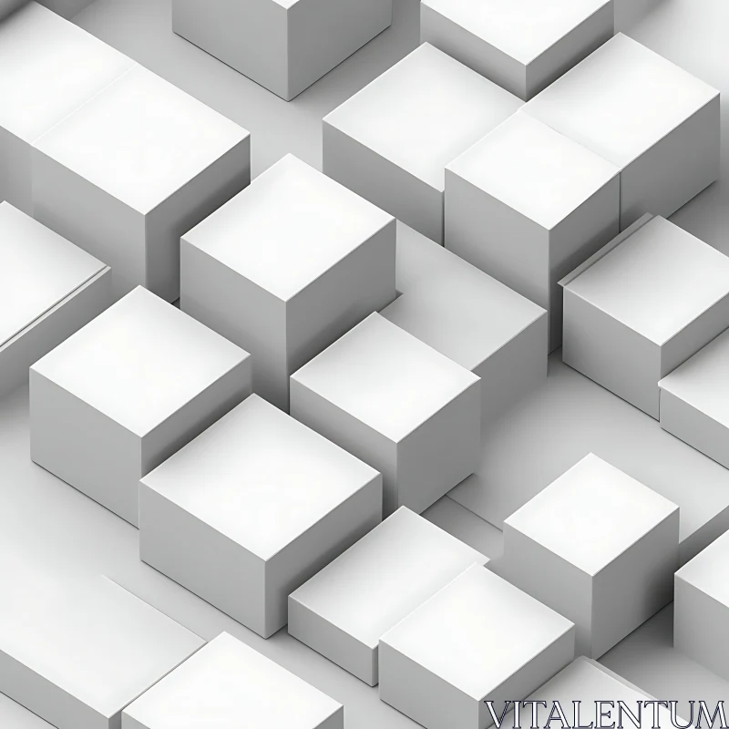 AI ART White Geometric Cube Composition