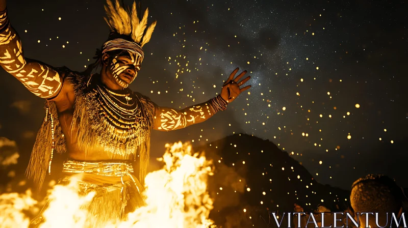 Man Performing Ritual by Bonfire AI Image