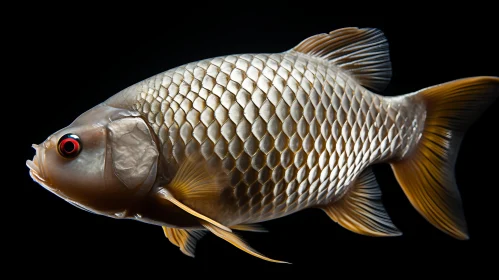 Golden Fish on Black Background - A Study in Contrast and Balance