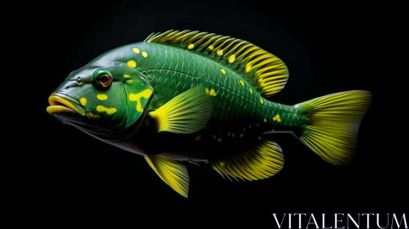 AI ART Green Parrotfish with Yellow Spots Isolated on Dark Background