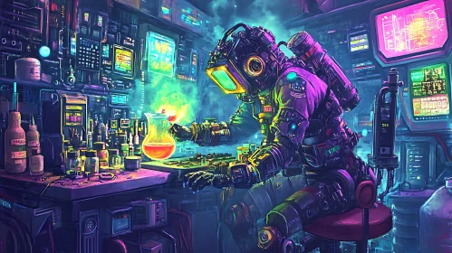 Neon Lit Cyborg Lab Experiment