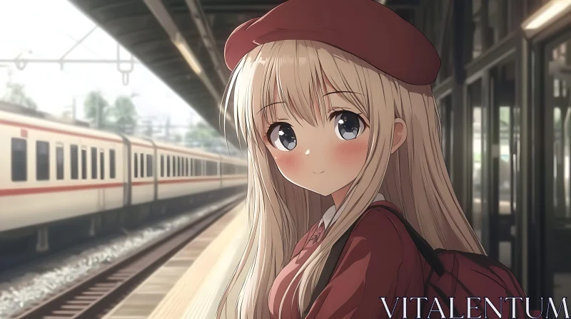 Anime Girl with Red Beret at Platform AI Image