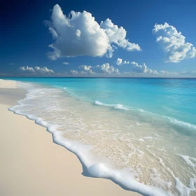 Seascape with White Sand and Blue Sky