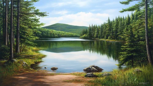 Serene Lake with Forest Reflection - Peaceful Nature Scene