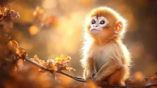 Golden-Hued Monkey Among Autumn Leaves