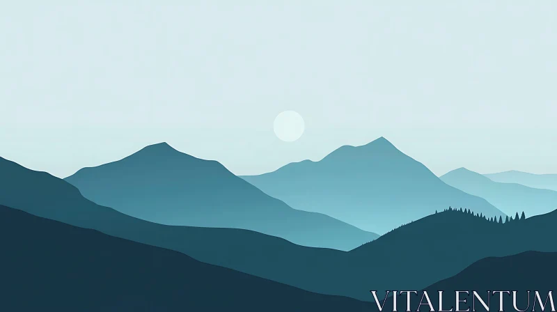 Blue Mountain Range Minimalist Art AI Image