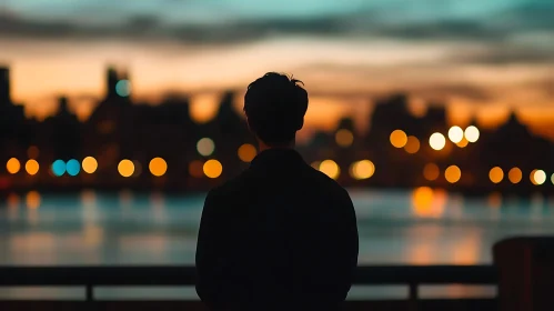 Man Gazing at City Lights