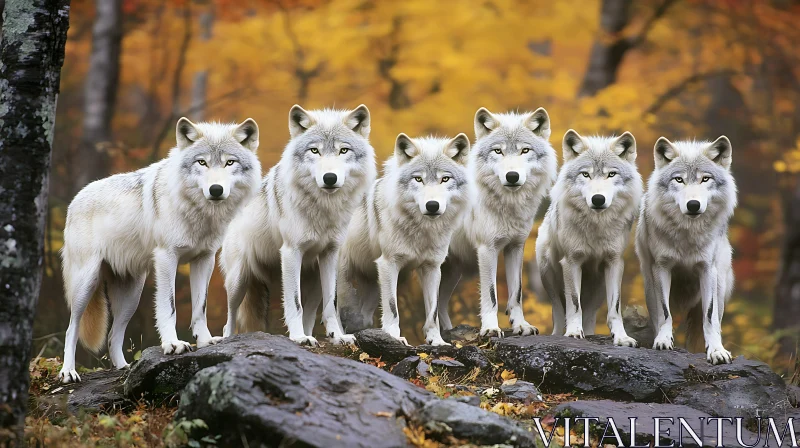 Six Wolves on the Rocks AI Image