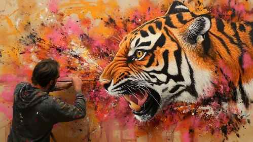 Artist Creating a Tiger Artwork