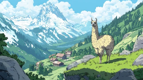 Llama Portrait in Mountain Scenery