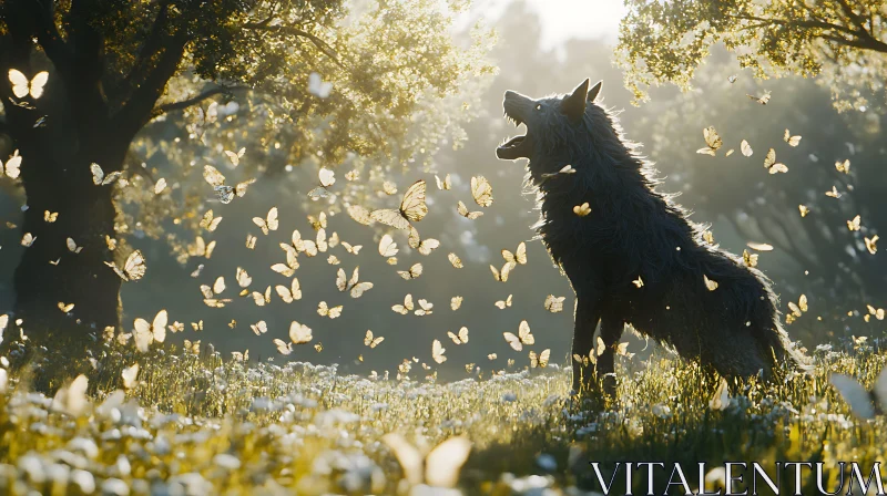 Wild Wolf Surrounded by Butterflies AI Image