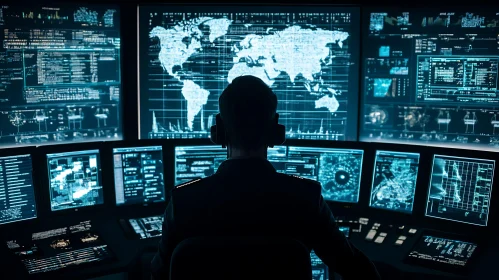 Cybersecurity Analyst Monitoring Global Data