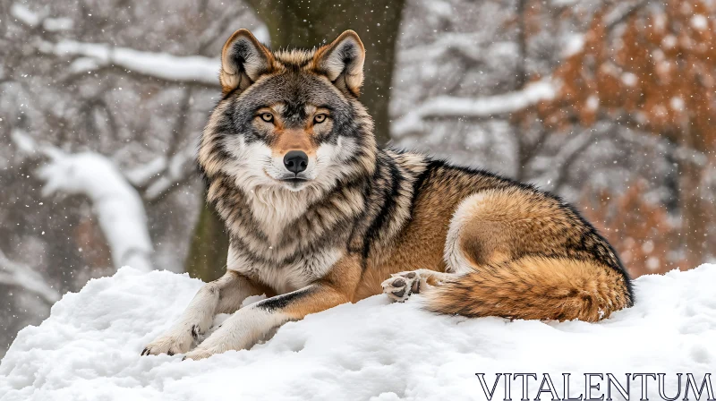 AI ART Wolf Resting on Snow