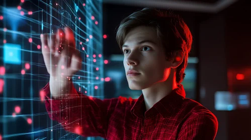 Teenager Navigating Digital Data Stream