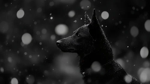 Black Dog in Rain Artistic Portrait