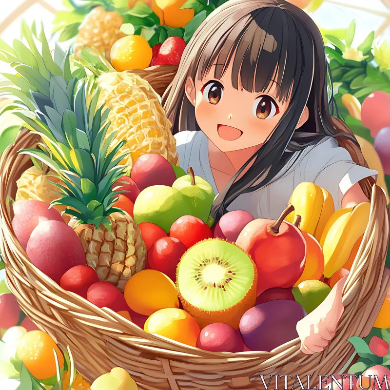 Anime Girl Harvesting Fruits AI Image