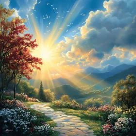 Stone Path Through Blooming Meadow