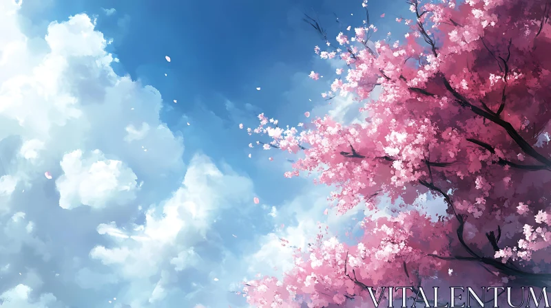 Springtime Cherry Blossoms and Clouds AI Image