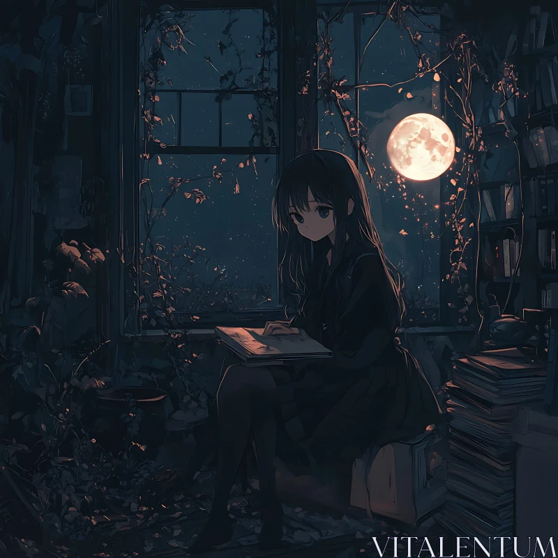 Nighttime Reading by Moonlight AI Image