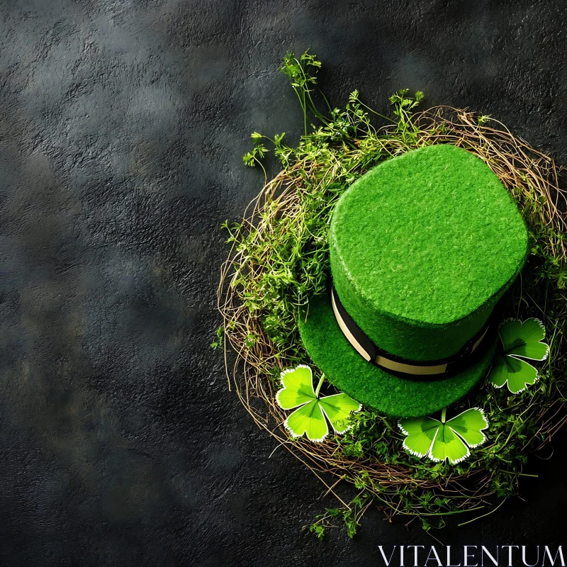 St. Patrick's Day Green Hat with Shamrocks AI Image