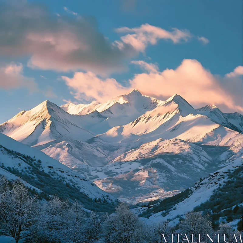 Winter Mountain Landscape with Clouds AI Image