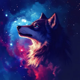 Wolf Portrait with Cosmic Background