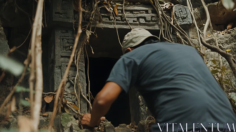 AI ART Man at Old Temple Doorway