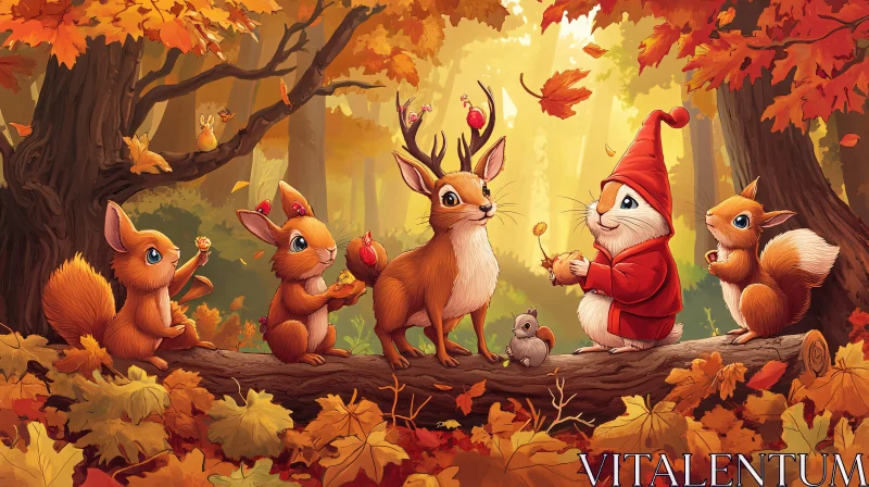 AI ART Whimsical Forest Animals in Fall Scene