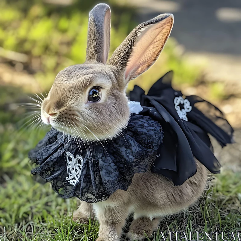 Whimsical Rabbit with Black Lace AI Image