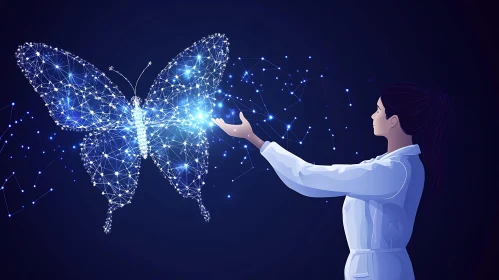 Woman and Digital Butterfly