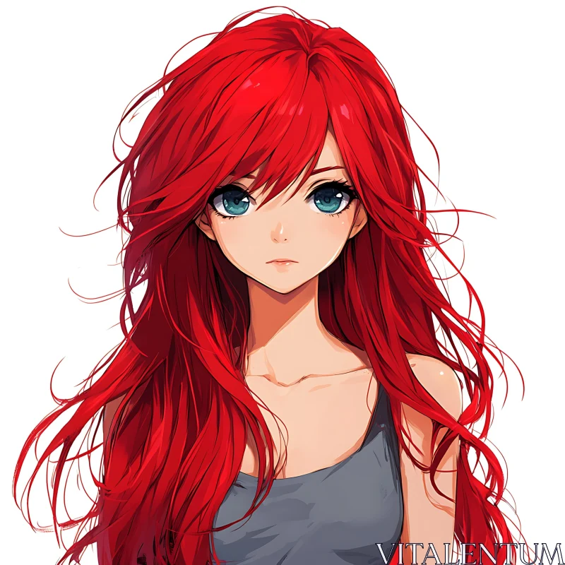 Vibrant Red-Haired Anime Girl Portrait AI Image