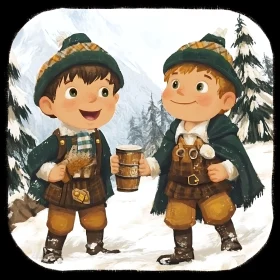 Boys in Winter Cartoon Illustration