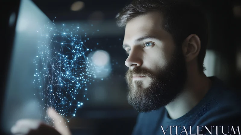 Focused Man with Glowing Data Network AI Image