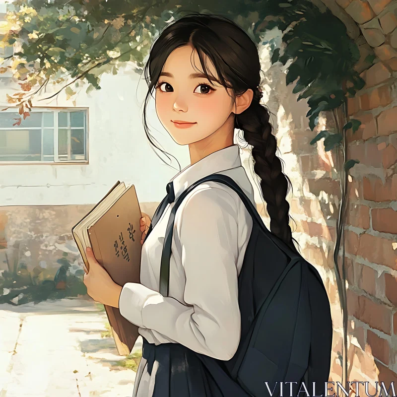 AI ART Student with Braids Holding Books