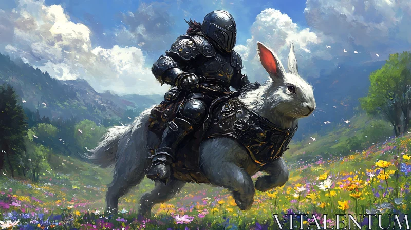 Armored Knight and His Giant Rabbit Steed AI Image