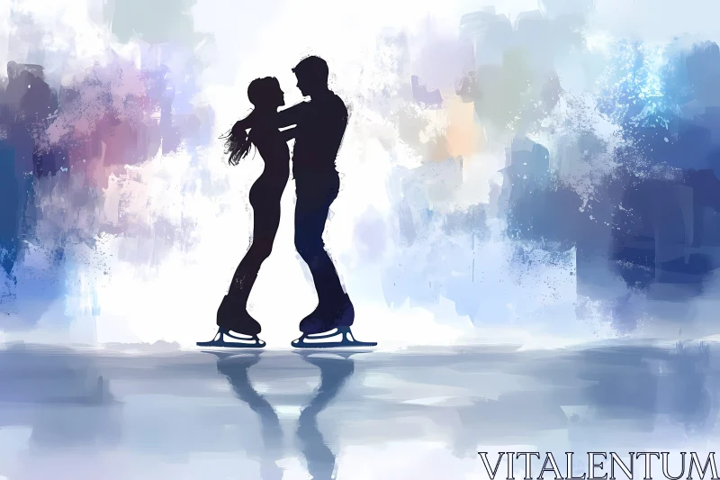 Enchanting Ice Skating Silhouette Artwork AI Generated Picture AI Image