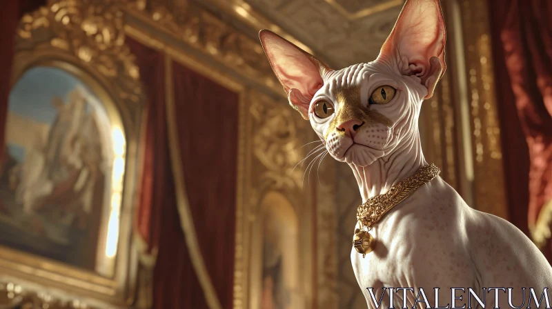 Opulent Setting with Luxurious Sphynx Cat AI Image