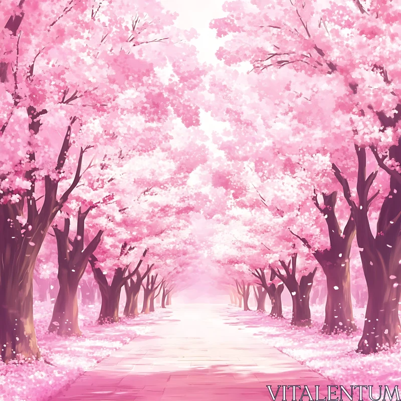 Enchanted Cherry Blossom Pathway AI Image