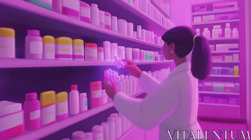 Woman Pharmacist Checking Medication AI Image