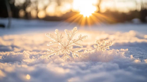 Winter Snowflakes at Sunset