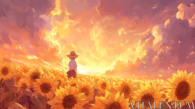 Serene Sunflower Sunset AI Image