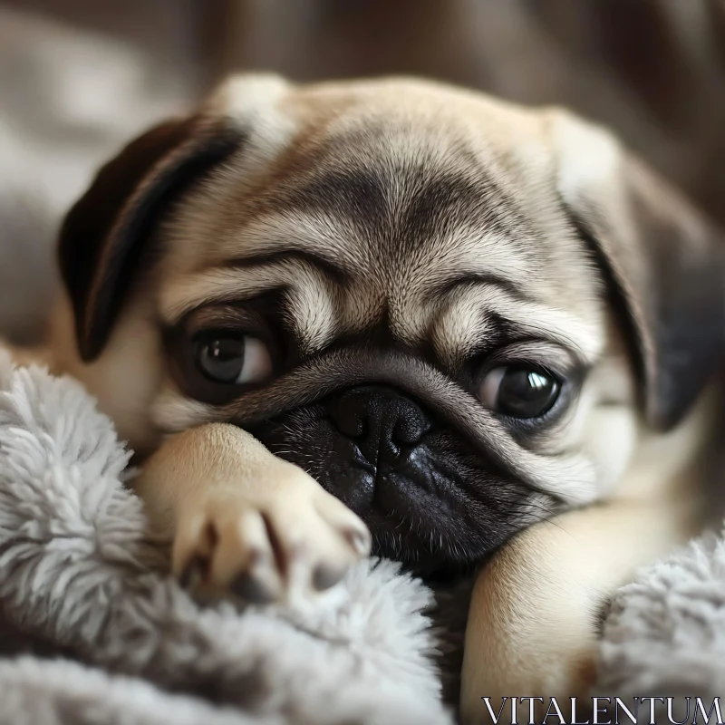 Cute Pug Puppy Close-Up AI Image